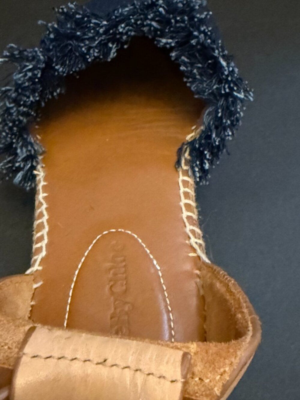 Authentic See by Chloé Denim Frayed Wedge Sandals (8) - Picture 6 of 14